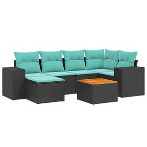 Set Divano da Esterno Moderno in Polyrattan Nero 7 Pezzi con Cuscini Design Contemporaneo - Product Image 4