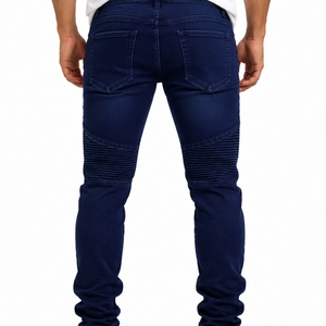 Vaqueros de mezclilla personalizados para hombre, estilo motero, de pierna recta, desgastados, lavados, estilo hip hop, hechos a medida, con cremallera resistente - Product Image 2
