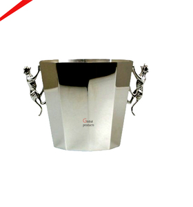 Ice Bucket Home Hotel <b>Table</b> Antique Silver Finished Champagne Bucket Wine Cooler Metal Bucket With Tiger Handles - Product Image 1