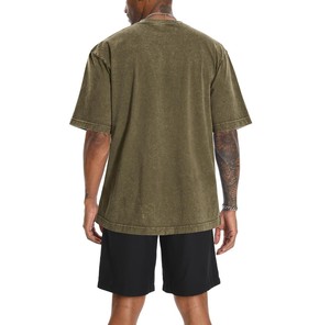 T-shirt décontracté pour homme, coupe ample et oversize, col rond, manches courtes, couleur unie, vert olive, 100 % coton, vente en gros OEM ODM 2026 - Product Image 2