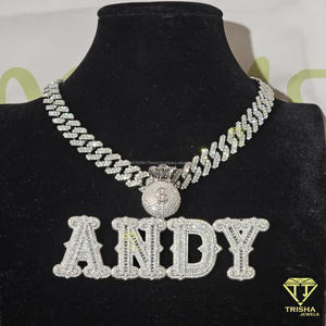 Custom " ANDY " <b>Name</b> Pendant Moissanite Diamond Cuban Link <b>Chain</b> Hip Hop Iced Out Necklace For Men Women - Product Image 5