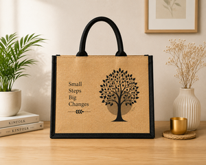 Bolsa de Yute 12x16x6 Pulgadas con Asa Larga, Cierre Personalizado, Bolsa de Compras para Playa y Alimentos, Pequeños Pasos, Grandes Cambios - Product Image 4