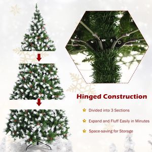 Albero di Natale Artificiale Pre-Illuminato con Effetto Neve e Bacche Rosse, Luci LED, Decorazione Premium per Interni, Opzioni da 5-8 Piedi con Rami Pieghevoli - Product Image 6