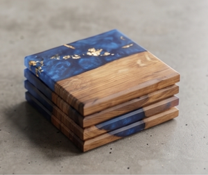 Posavasos Cuadrados de Resina y Madera con Diseño Azul y Dorado, Hechos a Mano con Madera de Nogal, Diseño Único, Perfectos para el Hogar, Café, Té, Vino, Regalos, Comedor - Product Image 6