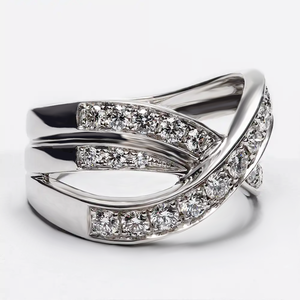 18ct White <b>Gold</b> Plated Pave <b>Set</b> Lab Grown Diamond Three Strand Crossover Luxury <b>Ring</b> - Product Image 3