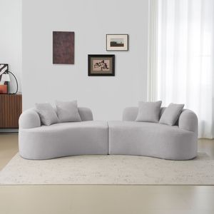Curved Four-Seater Grey <b>Sofa</b> Full Compression <b>Sponge</b> Teddy Velvet Fabric No Assembly Required Compact Design <b>for</b> Small Spaces - Product Image 4