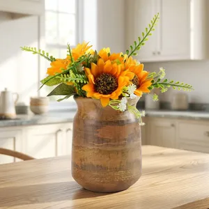Vase à fleurs en bois de manguier, forme de pot, vase en bois pour la décoration de la maison, salon, chambre, cuisine, bureau, décoration de table, naturel - Product Image 2