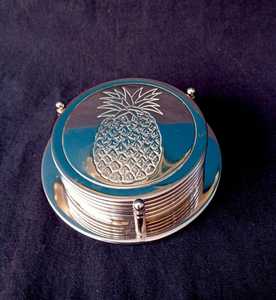 Engraved Heat Resistant Classic Modern Luxury Metal <b>Coaster</b> Set Holder <b>Silver</b> Plated Customizable Multi-functional Wedding Party - Product Image 1