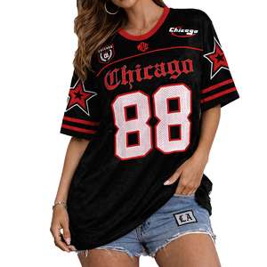 Camiseta de fútbol americano de malla bordada roja y negra al por mayor, con logo personalizado, ropa deportiva, camiseta de juego de temporada, servicio OEM cosido - Product Image 1