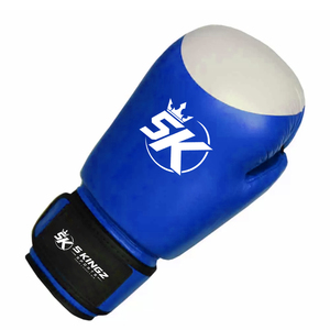 5 gants de boxe bleus en cuir PU avec sangle de poignet réglable en velcro, équipement d'entraînement pour adultes - Product Image 5