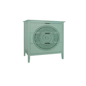 Commode en bois vert menthe à 3 tiroirs avec sculpture Mandala pour chambre à coucher entrée salon ou entrepôt - Product Image 6