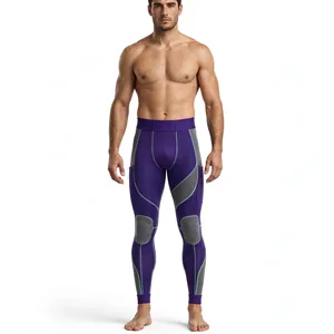 Leggings de compression pour homme, couleur contrastée, longueur intégrale, en spandex et nylon, taille élastique, pour le sport et le fitness - Product Image 1