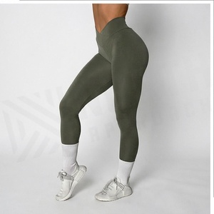 High Waist Full Length <b>Seamless</b> <b>Leggings</b> Solid Olive Green Four-Way Stretch Yoga Wear Women's Sportswear - Product Image 3