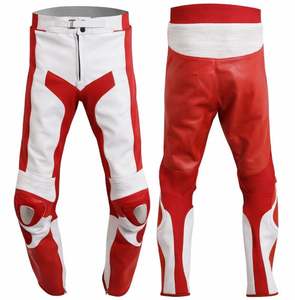 Pantalon en cuir pour moto rouge et blanc – Style sport racing - Product Image 1