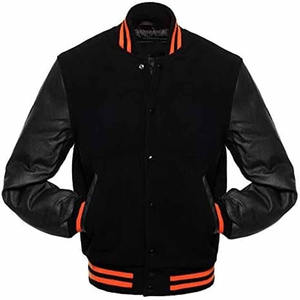 Chaqueta Varsity nueva, moderna, estilo streetwear, mezcla de lana, mangas de cuero, diseño bordado, puños acanalados, estilo casual universitario - Product Image 3