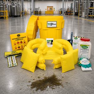 Kit de Réponse aux Déversements – Fût Absorbant Chimique 75L avec Tampons, Chaussettes et Granulés pour Contention de Matières Dangereuses Industrielles et Urgences - Product Image 1