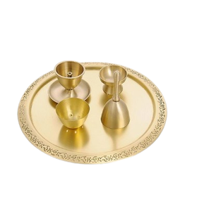 Juego de Platos para Servir Comida, Chapado en Oro, Hecho a Mano, para Uso en el Hogar, Hoteles y Restaurantes, Tradicional, de Latón - Product Image 1