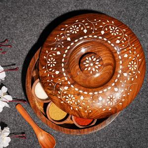 Wooden Spice Nut <b>Grinder</b> Floral Inlay Design Storage Container <b>Herbs</b> Spices Durable Handcrafted Food Grade Oven Safe Kitchen - Product Image 6