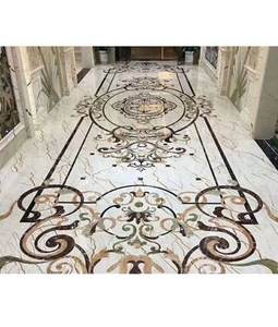 Carreaux de sol flottants décoratifs artisanaux de luxe, imperméables, antidérapants, en marbre méditerranéen avec incrustations en laiton, pour salon et hôtel - Product Image 3