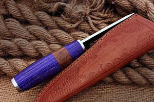 Couteau Puukko artisanal en bois bleu, lame fixe en acier inoxydable, chasse scandinave, camping, bushcraft, survie en plein air, bricolage, OEM - Product Image 5