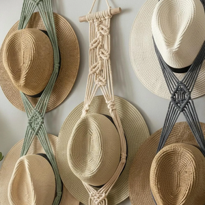 Porte-chapeaux mural en macramé de luxe style nordique bohème, organisateur suspendu en coton pour casquettes, écharpes et chapeaux, support de rangement mural - Product Image 4