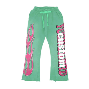 Ensemble de survêtement empilé pour homme 2026 en 100 % coton à motif uni, avec pantalon de jogging évasé délavé à l'acide et sweat à capuche, grande taille, impression sérigraphiée - Product Image 3