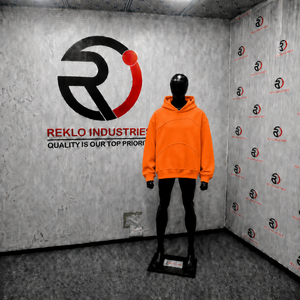 Custom <b>Orange</b> Oversized <b>Hoodie</b> Men Streetwear Pullover With Curved Seam Design Drop Shoulder Fashion Casual Hooded Sweatshirt - Product Image 3