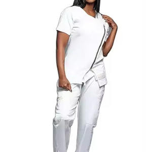 Uniforme de Enfermería de Alta Calidad, Talla Grande, Manga Corta, Diseño Casual, Ropa de Algodón Cómoda para Primavera, Colores Variados - Product Image 5