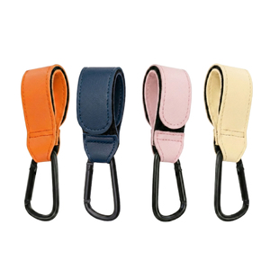 Crochet de poussette en cuir double face avec logo personnalisé et mousqueton en aluminium, vente directe usine pour suspension polyvalente - Product Image 2