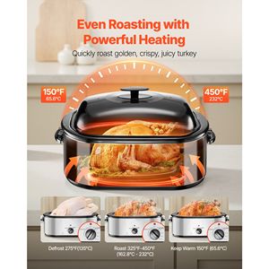 24QT <b>Electric</b> Countertop Turkey Roaster Oven 150-450 Fahrenheit Adjustable Temp 3 Bin Buffet Server Roasting <b>Pan</b> - Product Image 3