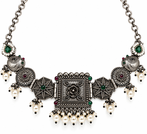 ชุดสร้อยคอและต่างหูแบบโบฮีเมียนสำหรับผู้หญิงจาก ARTS JEWELS ทำจากสแตนเลสสตีลชุบทองสองสี ประดับมุกหยดน้ำและหยก ดีไซน์ลายดอกไม้ - Product Image 6