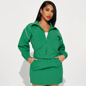 Tennis Court Ready Windbreaker <b>Skirt</b> Set-Patchwork Summer Nylon Tracksuit <b>Elastic</b> Waist Embroidery Logos Streetwear Unisex - Product Image 1