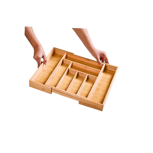 Organisateur de tiroir extensible et pliable en bambou, style européen, fait main, pour ustensiles de cuisine, rangement ajustable pour couverts - Product Image 2