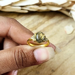 Hot Selling <b>Dainty</b> Solitaire Labradorite <b>Ring</b> Boho Brass <b>Rings</b> for Women 18k Gold Plated Minimal Crown <b>Ring</b> Wholesale/OEM/ODM - Product Image 2
