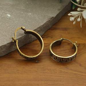 Pendientes de Aro con Diseño Griego, Latón Antiguo, Estilo Vintage, Estilo Tribal Bohemio, Joyería con Patrón Griego, Regalo para Ella - Product Image 4