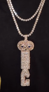 Colgante de Búho con Letra L, Estilo Hip Hop, para Hombre, Oro Sólido, Piedras de Moissanita con Corte Baguette, Joyería para Uso Diario, Engaste de Bisel - Product Image 3