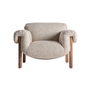Sillón Moderno Ecológico Hecho a Mano, Tapizado en Bouclé Texturizado Premium de Teca, Diseño Curvo en Forma de Barril, Cojín Profundo, Lujoso para Hotel - Product Image 3
