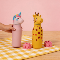 Venta al por Mayor de Termos Personalizados para Niños, Botellas de Agua con Aislamiento al Vacío de 200 ml y 350 ml con Tapa de Silicona con Diseño de Animales para Regalos