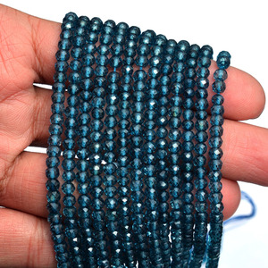Cuentas redondas microfacetadas de topacio azul AAA+ de 3mm-4mm, cuentas de topacio natural de Londres con revestimiento de cristal, piedras semipreciosas para joyería. - Product Image 3