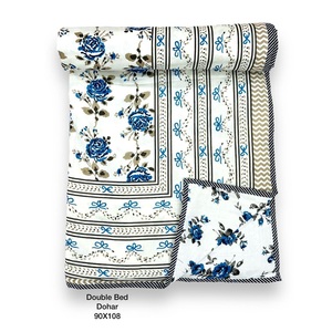 Pure Cotton Reversible Bed/<b>Sofa</b> Handmade Handprinted Floral Dohar Elegant White Blue Buy Direct From Supplier At Bulk - Product Image 6