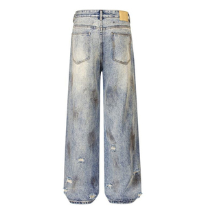 Pantalon en jean bleu foncé coupe ample pour homme, 100 % coton, denim de haute qualité, imprimé streetwear, délavé à l'acide - Product Image 2