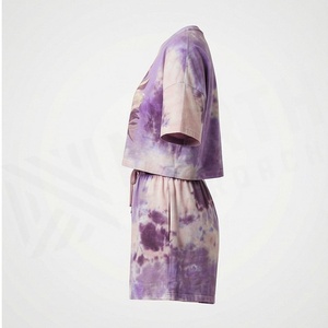 Women's 2 Piece <b>Tie</b> Dye Floral Shorts Set Short Sleeve Crew <b>Neck</b> Loose Fit Above Knee Casual Spring Summer Cotton Outfit - Product Image 3
