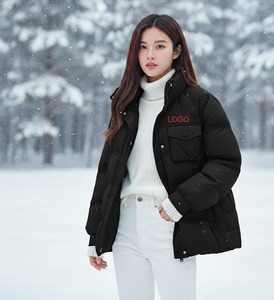 Veste matelassée marron pour femme, col montant, manches longues, rembourrage en polyester, coupe-vent, hiver, épaisse, logo sur le devant, longueur normale - Product Image 3