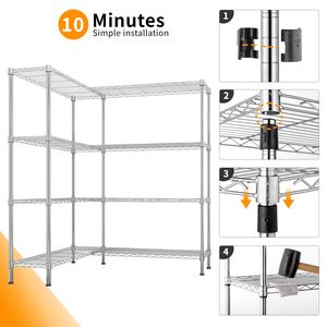 Scaffalatura Regolabile da 58 Piedi con Ripiani per Stoccaggio, Unità di Scaffalatura in Filo Metallico NSF da 1200 Libbre, Scaffale a 4 Livelli in Metallo per Uso Domestico - Product Image 6