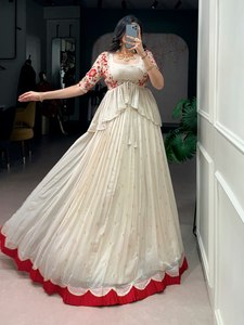 ชุดเดรสผ้าไหมช็อกโกแลต Bhandhani ปักลายชาร์มสีงาช้างสไตล์โมเดิร์น Gulnaar - ระบายอากาศได้ดี สวมใส่สบาย ยาวถึงพื้น เอวทรงธรรมชาติ - Product Image 2