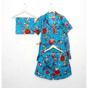 Conjunto de Pijama de Manga Corta de Algodón para Mujer, Estampado Floral, Ligero, Transpirable, de Secado Rápido, Pantalones Cortos para Estar en Casa, Verano y Otoño - Product Image 1