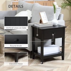 Comodino Moderno Nero con Cassetto e Ripiano per Camera da Letto e Soggiorno - Product Image 6