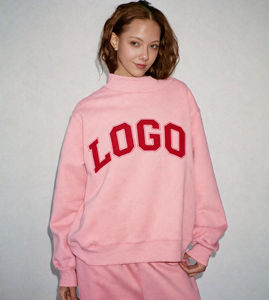Sudadera Oversize Personalizada para Mujer, Color Rosa Jaspeado, con Logotipo, Letras Universitarias, Estampado Gráfico, Cuello Alto Simulado, Hombros Caídos, Felpa Gruesa - Product Image 1