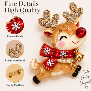 Broches de Noël festives avec Père Noël en émail et strass en cristal, épingles de revers fantaisie pour femmes, cadeaux de fête - Product Image 3