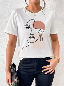 Camisetas de Mujer 2026, Camisetas Modernas con Estampado Facial, Camisetas Casuales de Manga Corta, Suaves y Holgadas, para Primavera/Verano - Product Image 4